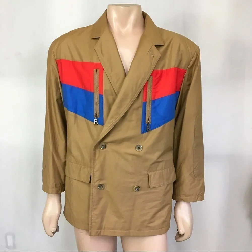 Bogner Men's Double Breasted Notch Lapel Collar Pea Coat Jacket Camel Brown  S
